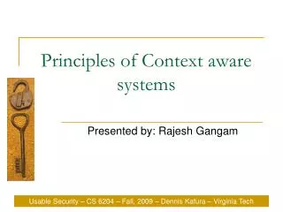 Principles of Context aware systems