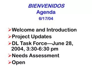 BIENVENIDOS Agenda 6/17/04