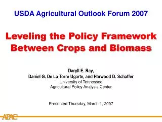 Leveling the Policy Framework Between Crops and Biomass
