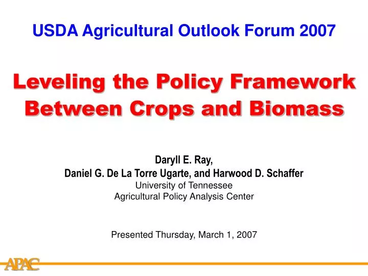 leveling the policy framework between crops and biomass