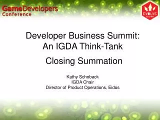 Developer Business Summit: An IGDA Think-Tank