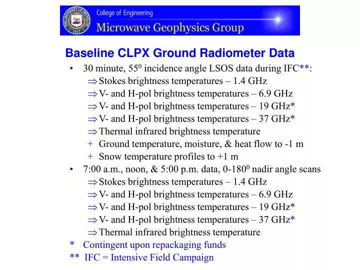 baseline clpx ground radiometer data