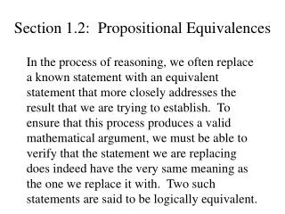 Section 1.2: Propositional Equivalences