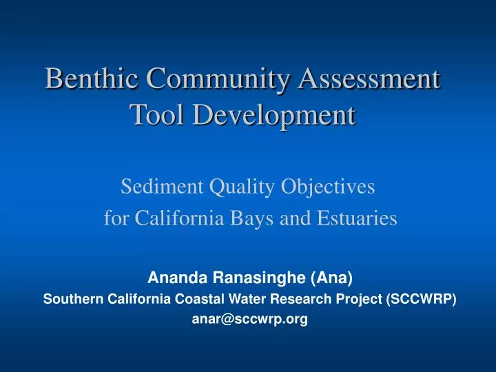 benthic community assessment tool development