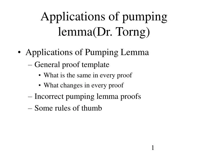 applications of pumping lemma dr torng