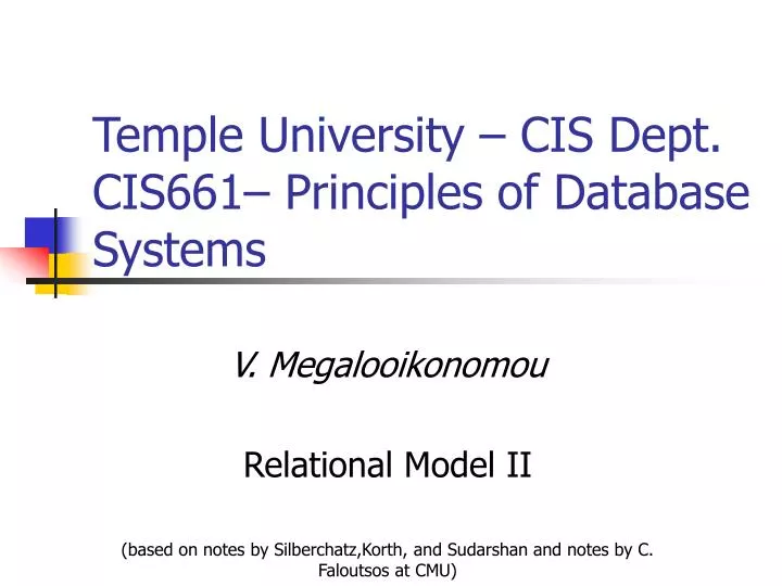 temple university cis dept cis661 principles of database systems