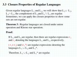 3.3 Closure Properties of Regular Languages