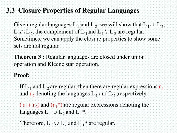 PPT 3.3 Closure Properties of Regular Languages PowerPoint