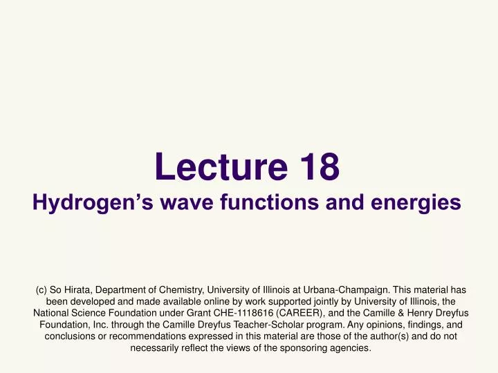 lecture 18 hydrogen s wave functions and energies