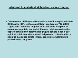 interventi in materia di richiedenti asilo e rifugiati