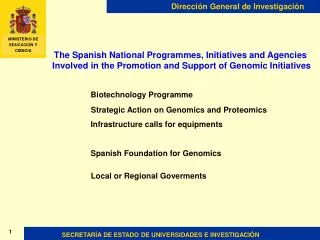 The Spanish National Programmes, Initiatives and Agencies
