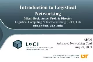 APAN Advanced Networking Conf Aug 28, 2003