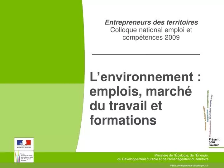 l environnement emplois march du travail et formations