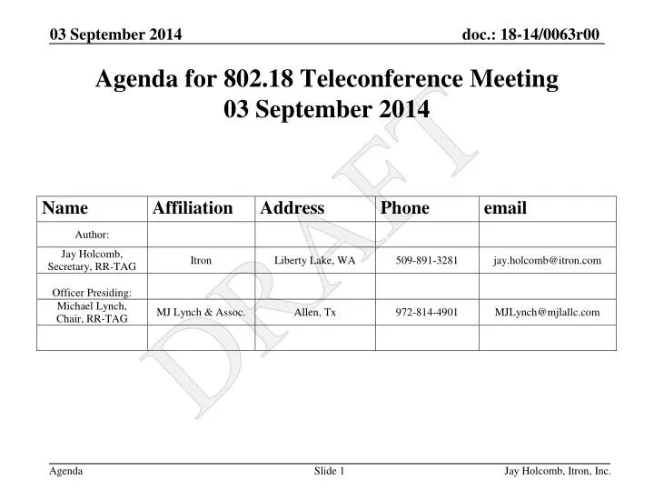 agenda for 802 18 teleconference meeting 03 september 2014