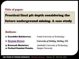 Practical final pit depth considering the future underground mining- A case study