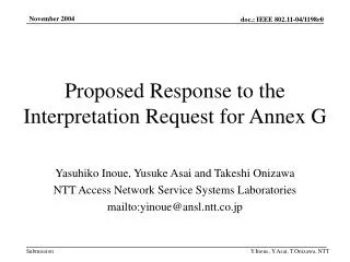 Proposed Response to the Interpretation Request for Annex G