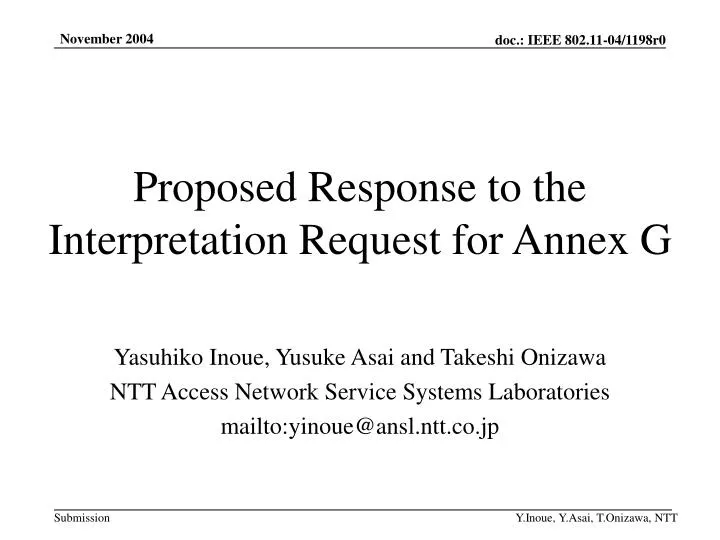 proposed response to the interpretation request for annex g