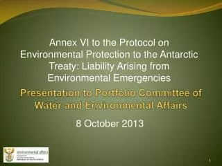 Presentation to Portfolio Committee of Water and Environmental Affairs