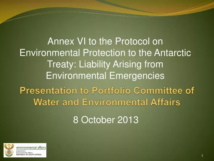 presentation to portfolio committee of water and environmental affairs