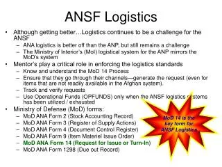 ANSF Logistics