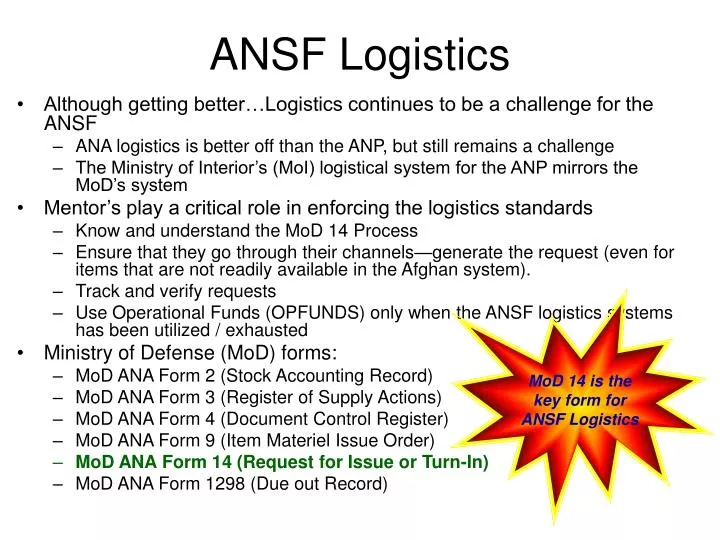 ansf logistics