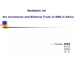 Analysis on the Investment and Bilateral Trade of SME in Africa