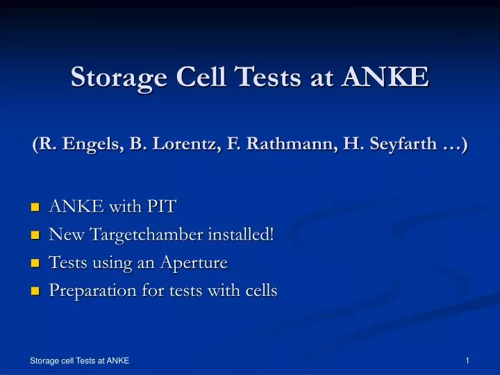 storage cell tests at anke r engels b lorentz f rathmann h seyfarth