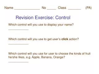 Revision Exercise: Control
