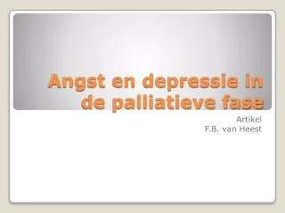 angst en depressie in de palliatieve fase