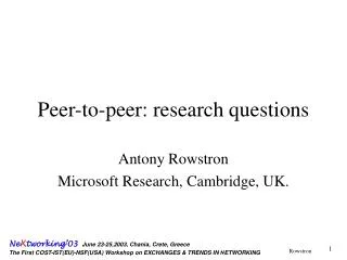 Peer-to-peer: research questions