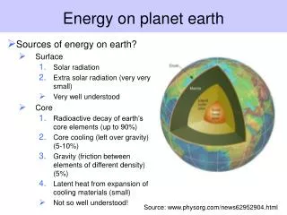 Energy on planet earth