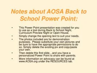 Notes about AOSA Back to School Power Point: