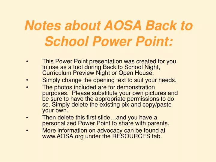 notes about aosa back to school power point