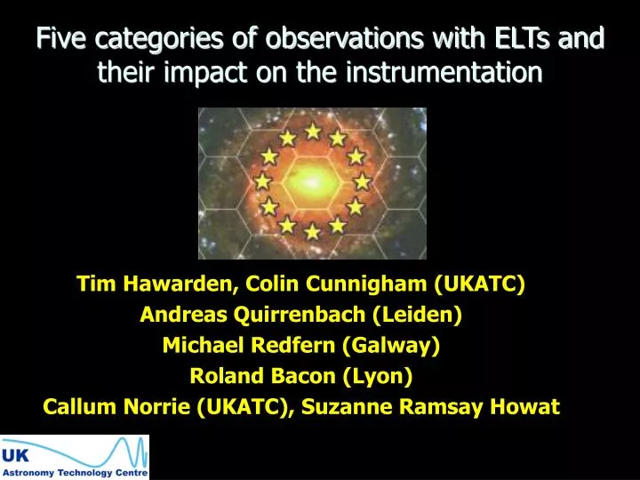 five categories of observations with elts and their impact on the instrumentation