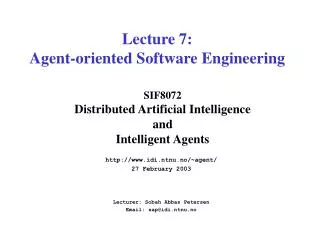 SIF8072 Distributed Artificial Intelligence and Intelligent Agents