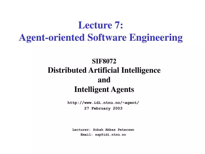 sif8072 distributed artificial intelligence and intelligent agents