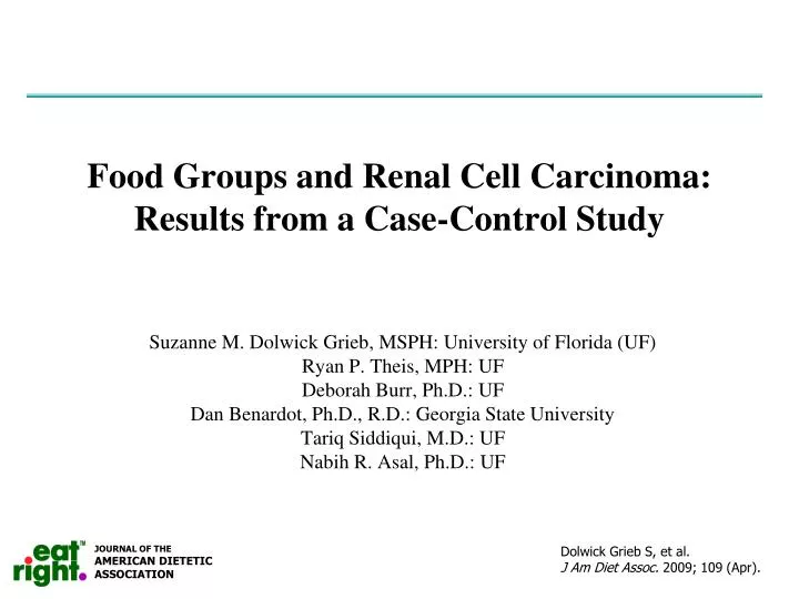 food groups and renal cell carcinoma results from a case control study