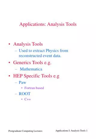 Applications: Analysis Tools