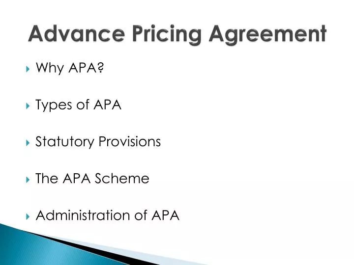 advance pricing agreement