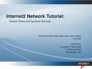 Internet2 Network Tutorial: