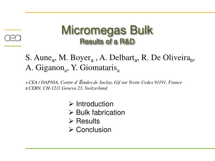 micromegas bulk results of a r d