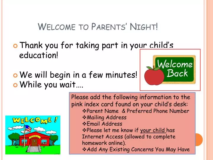 welcome to parents night