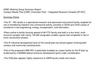 APBC Working Group Summary Report