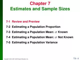 Chapter 7 Estimates and Sample Sizes