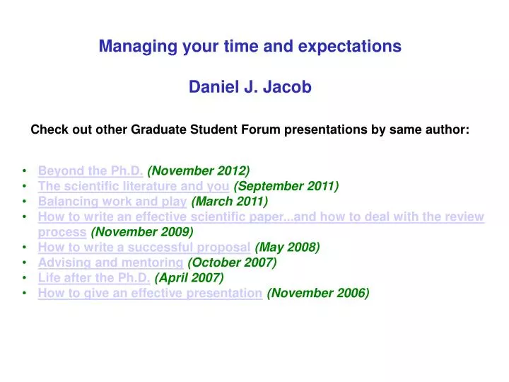managing your time and expectations daniel j jacob