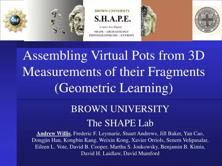 assembling virtual pots from 3d measurements of their fragments geometric learning