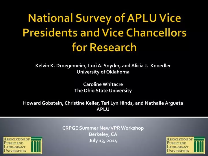 national survey of aplu vice presidents and vice chancellors for research