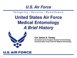 United States Air Force Medical Entomology A Brief History