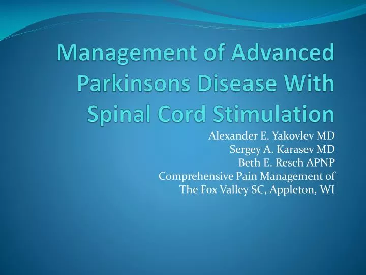 management of advanced parkinsons disease with spinal cord stimulation