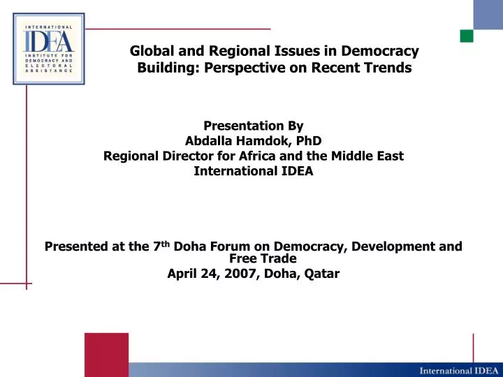 global and regional issues in democracy building perspective on recent trends